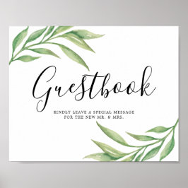 Guestbook Bröllop-skylt för Löv i vattenfärg Poster
