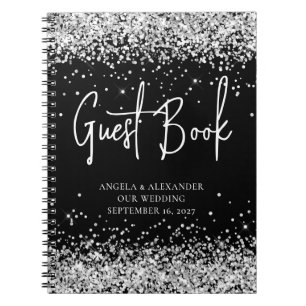 Guestbook Bröllop, svart glam silver Anteckningsbok