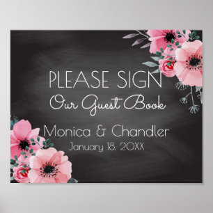 Guestbook Bröllop-tecken Chalkboard för Blommigt Poster