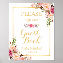 Guestbook Bröllop-tecken | ELEGANT CHIC BLOMMIGT G Poster