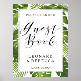 Guestbook bröllop-tecken för Tropical Elegant lövs Poster