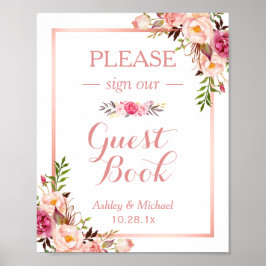 Guestbook Bröllop-tecken | TRENDIG RO GULD BLOMMIG Poster