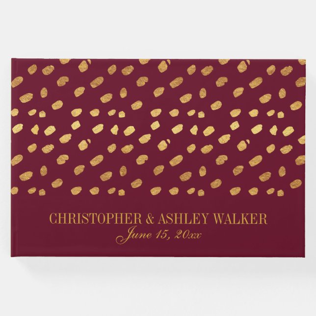 Guestbook Burgundy och Guld Personlig Bröllop Gästböcker (Framsida)