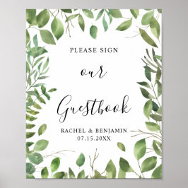 Guestbook-Chic för vattenfärgen Grönt Löv Gräns Poster