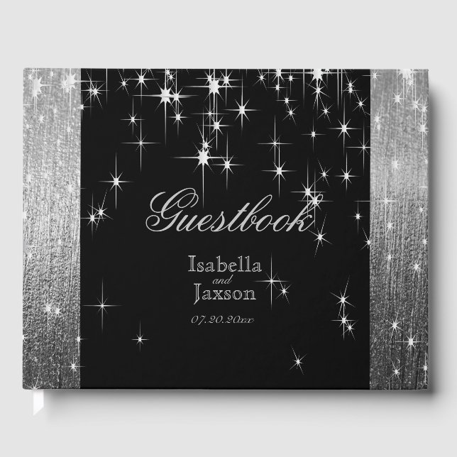 Guestbook elegant Black and Silver Starlight Gästböcker (Framsida)