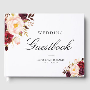 Guestbook elegant burgundi och  blommigt bröllop gästböcker