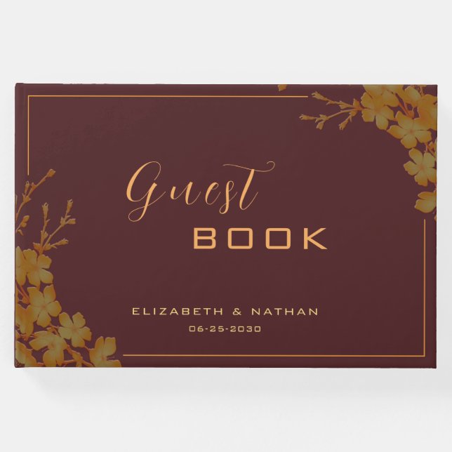 Guestbook elegant Burgundy & Guld Blommigt Gästböcker (Framsida)