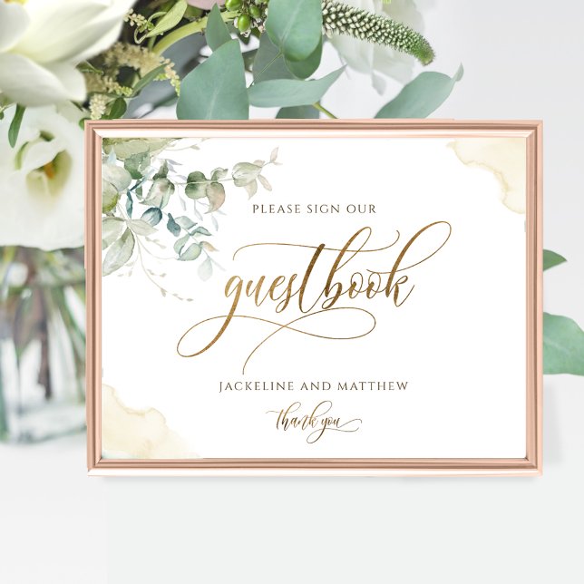 Guestbook Elegant Greenery and Watercolor Sign Poster (Skapare uppladdad)