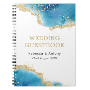 Guestbook elegant Guld Blue Abstrakt Ocean Bröllop Anteckningsbok
