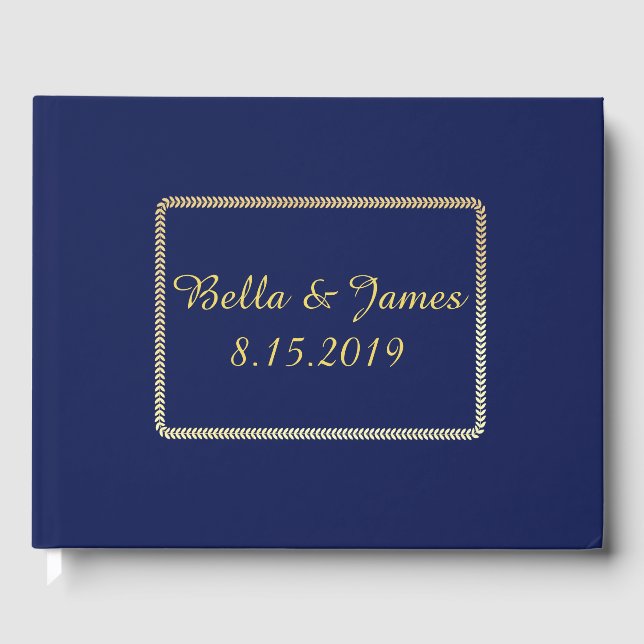 Guestbook elegant Guld Blue Bröllop Gästböcker (Framsida)