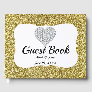 Guestbook elegant Guld Heart Bröllop Gästböcker