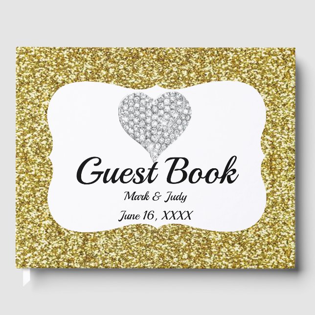 Guestbook elegant Guld Heart Bröllop Gästböcker (Framsida)