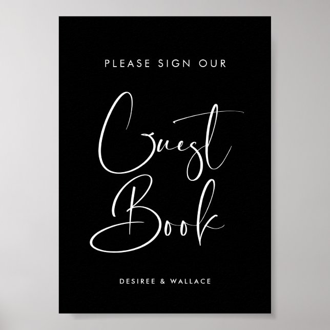 Guestbook elegant & Modern Black bröllop Poster (Framsidan)