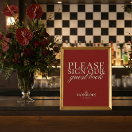 Guestbook elegant Script Classic Red Bröllop Poster