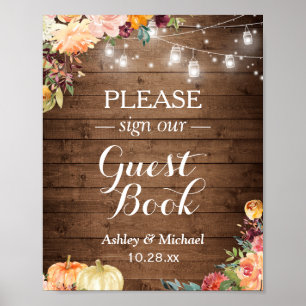 Guestbook för Blommigten Rustic Fall Mason Burk Lj Poster