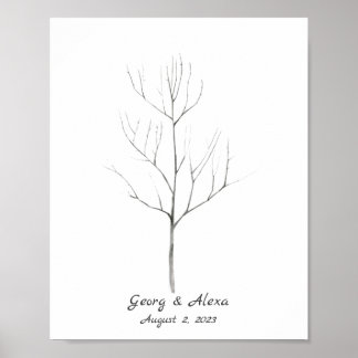 Guestbook för fingeravtryck av pennskiss Bröllop Poster