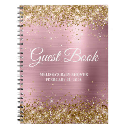 Guestbook för Ljusa rosa babyskor i guld Glitter Anteckningsbok