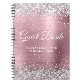 Guestbook för Ljusa rosa babyskor i silver Glitter Anteckningsbok