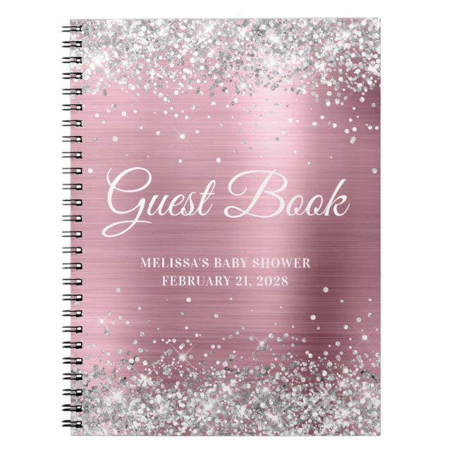 Guestbook för Ljusa rosa babyskor i silver Glitter Anteckningsbok (Framsidan)