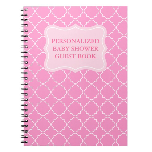 Guestbook för personlig babydusch | Bärbar Rosa Anteckningsbok Med Spiral (Framsidan)