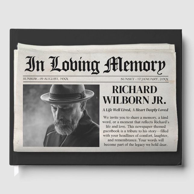 Guestbook Funeral Guest Bok i tidningen Memorial (Framsida)