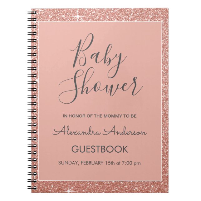 Guestbook Glitter Baby Shower ro i Gnistran Guld Anteckningsbok (Framsidan)