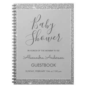 Guestbook Glitter Baby Shower silver Gnistra Anteckningsbok