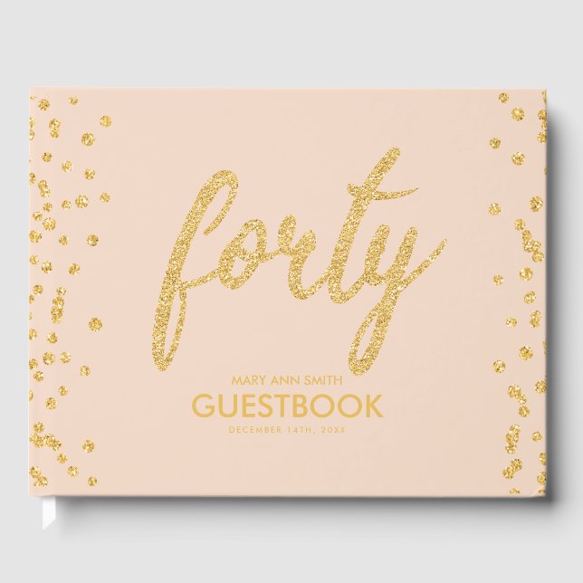 Guestbook Guld  "40" 40 födelsedagar Glitter Gästböcker (Framsida)