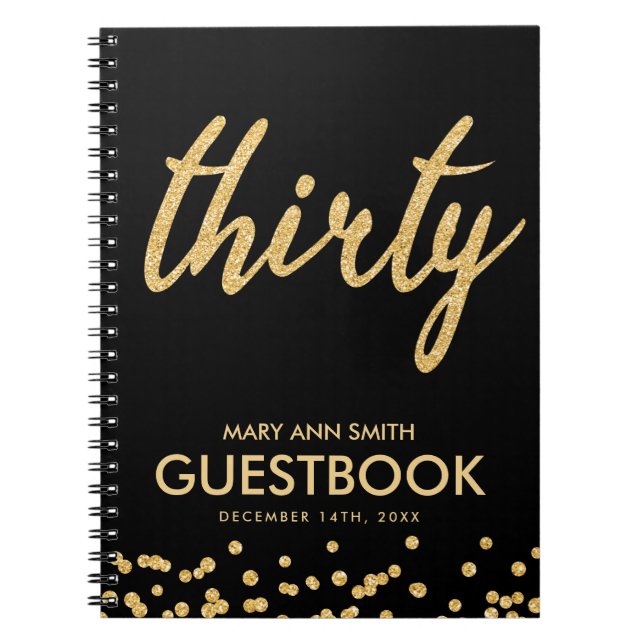 Guestbook Guld Black "Trettio" 30 födelsedagar Gli Anteckningsbok (Framsidan)