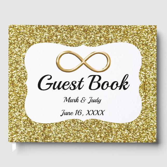 Guestbook guld Glitter Guld Infinity Bröllop Gästböcker (Framsida)