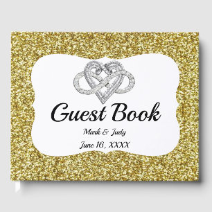Guestbook guld Glitter Guld Infinity Heart Bröllop Gästböcker