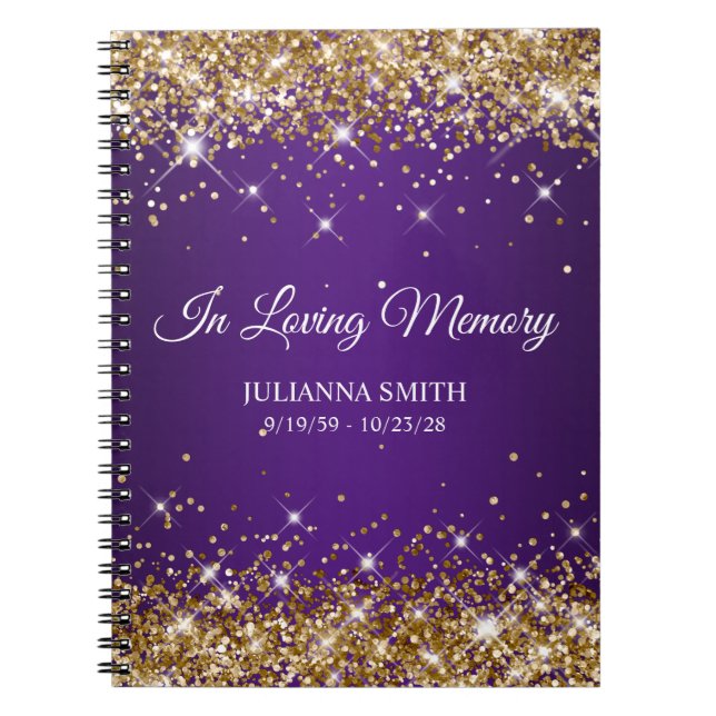 Guestbook guld Glitter Royal Lila Memorial Guestbo Anteckningsbok (Framsidan)