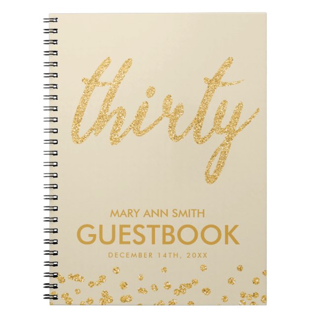 Guestbook Guld ’trettio’ 30 Birthday Glitter Anteckningsbok (Framsidan)