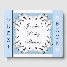 Guestbook med anpassningsbar Blue and Black Baby S