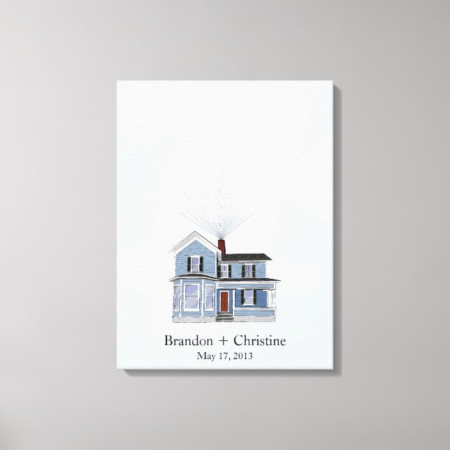 Guestbook med blå Flytande hemavtrycksfingeravtryc Canvastryck (Framsida)