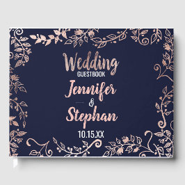 Guestbook med blått penselskript för Blommigten ro Gästböcker