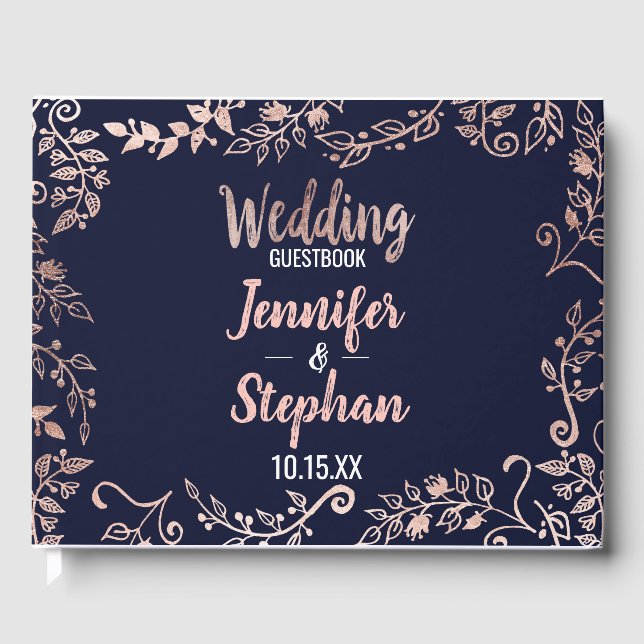 Guestbook med blått penselskript för Blommigten ro Gästböcker (Framsida)