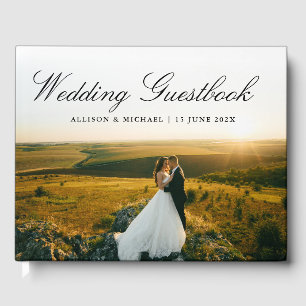 Guestbook med elegant-skript, foto bröllop gästböcker