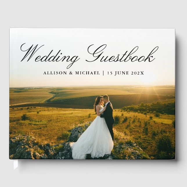Guestbook med elegant-skript, foto bröllop gästböcker (Framsida)