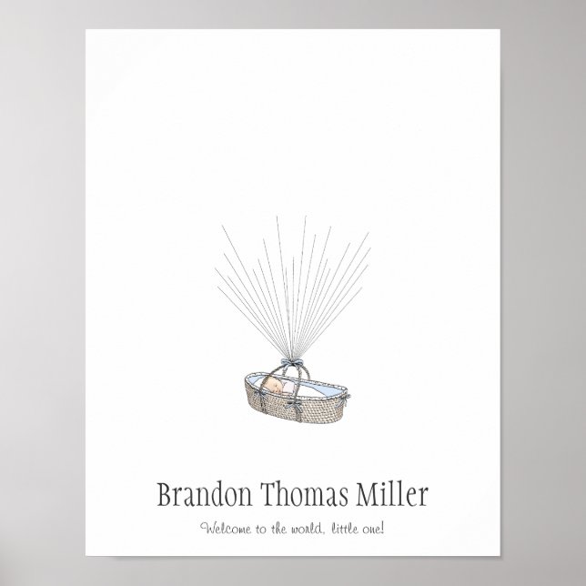 Guestbook med fingeravtryck av nyfödd bebis - blå poster (Framsidan)