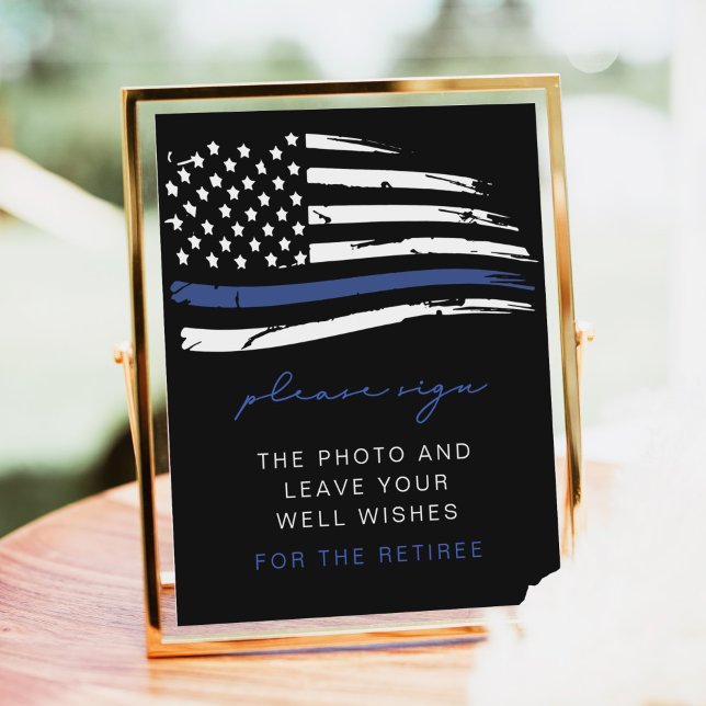 Guestbook med Flagga Retiree Thin Blue Line Poster (Skapare uppladdad)