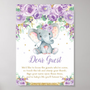 Guestbook med övre Lila för babyskor - miniavtryck Poster