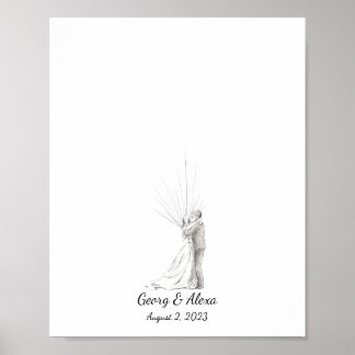 Guestbook med par Fingerprint Bröllop i Sketch blä Poster