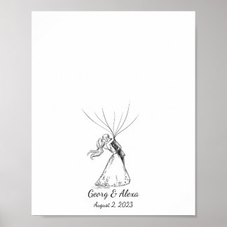 Guestbook med par Fingerprint Bröllop i Sketch blä Poster