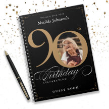 Guestbook med svart 90:e födelsedagsskript Guld El