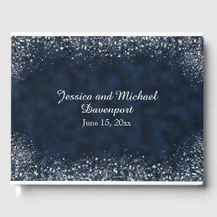 Guestbook Navy Blue White Stardust Bröllop Gästböcker