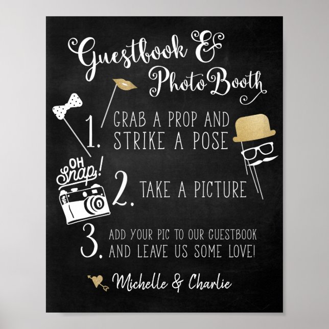 Guestbook Photo Booth Chalkboard-tecken Poster (Framsidan)