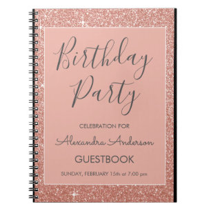 Guestbook ro Guld Gnistra Glitter Födelsedagsfest Anteckningsbok