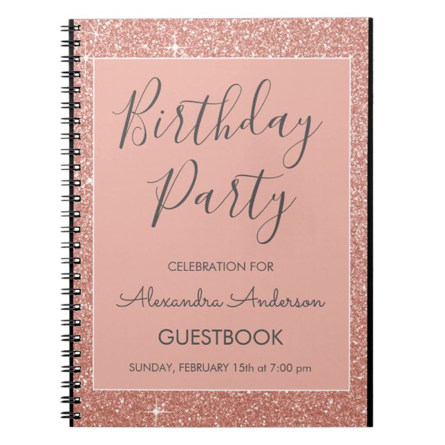 Guestbook ro Guld Gnistra Glitter Födelsedagsfest Anteckningsbok (Framsidan)