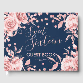 Guestbook Ro Guld Navy Sweet 16 Glitter Confett Gästböcker